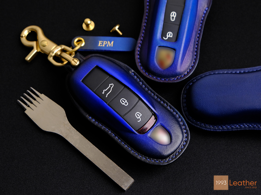 Porsche Cayenne key fob cover made from imported Veg-tanned leather