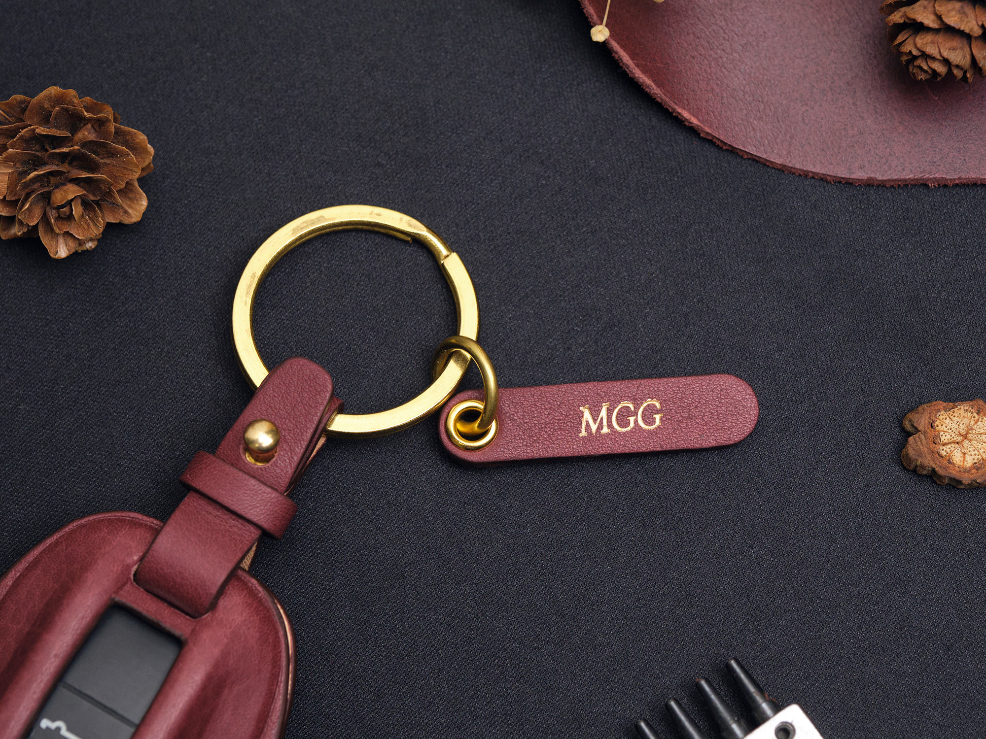 Porsche Cayenne key fob cover with custom name engraving and hardware options