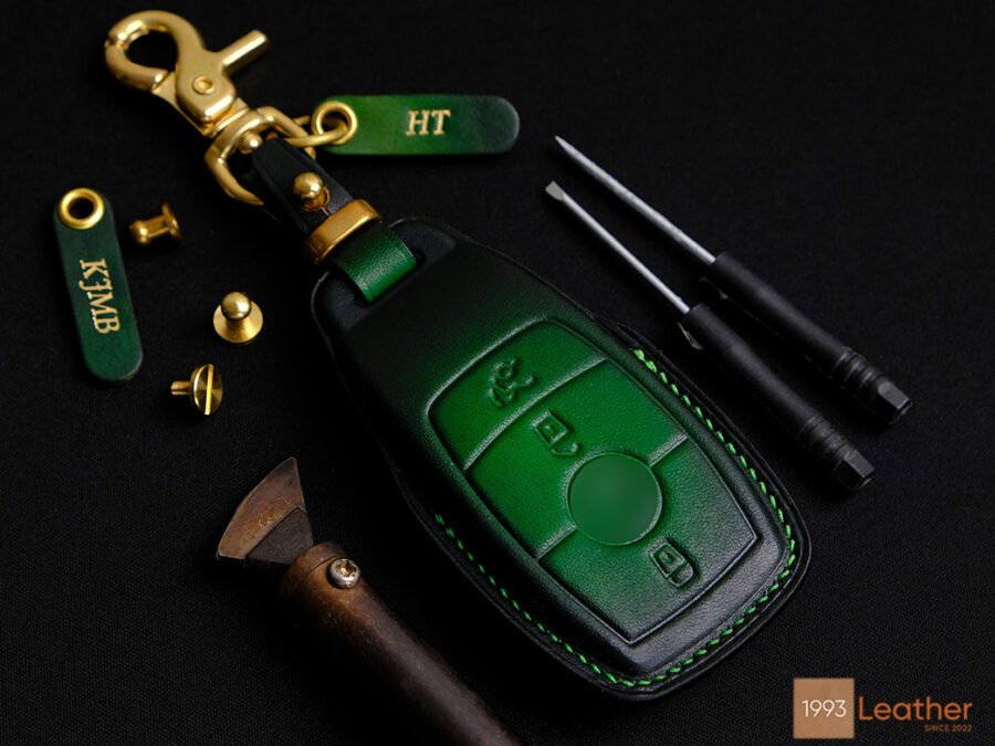 Luxurious Mercedes S-Class key fob cover featuring fine stitching and a sophisticated design.