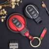 Mini Countryman leather key fob cover with fully-covered design for maximum key protection.