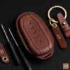 Tesla Model X key fob cover crafted from imported Veg-Tanned leather for durability and luxury.