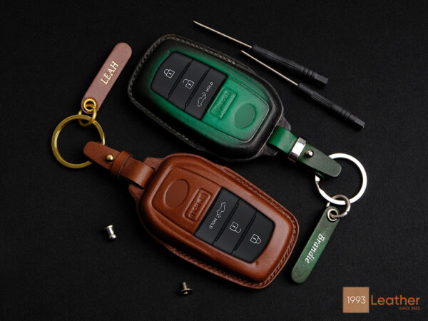 Toyota Tundra key fob cover made of premium Veg-tanned leather, offering durability and style.