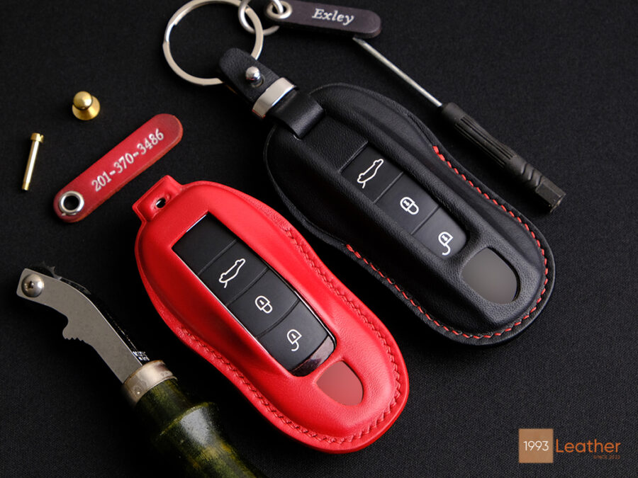 Overview of the Porsche Panamera key fob cover available at Leather1993, highlighting its luxury design and quality.