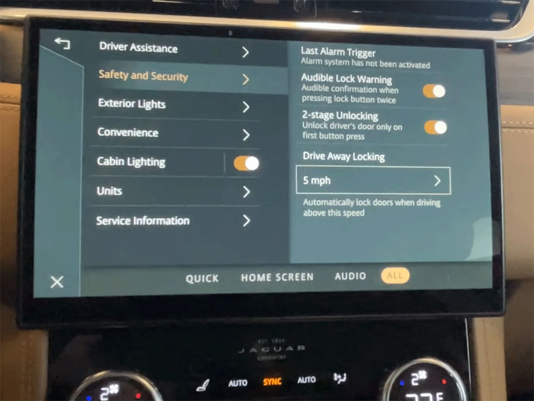 Unveiling all Quick settings in Jaguar F-Pace