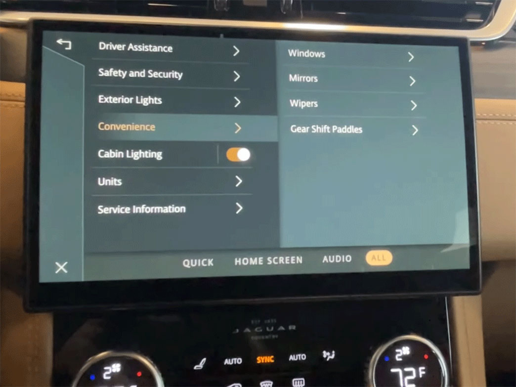 Unveiling all Quick settings in Jaguar F-Pace