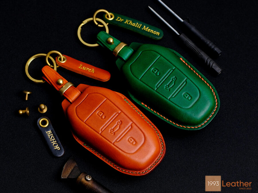 Peugeot 508 key fob cover crafted from high-quality Veg-tanned leather.