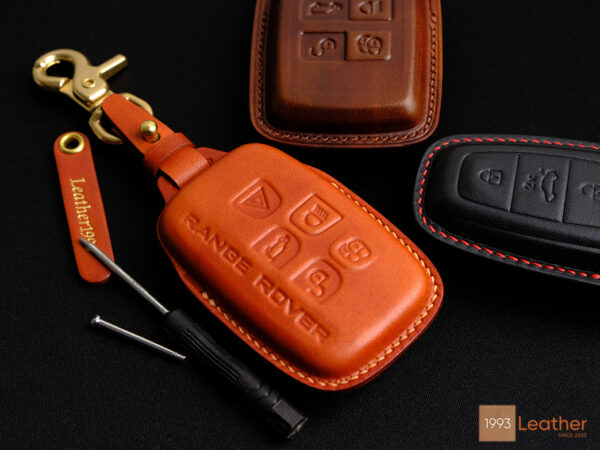 Land Rover Range Rover key fob cover featuring intricate and refined stitching.