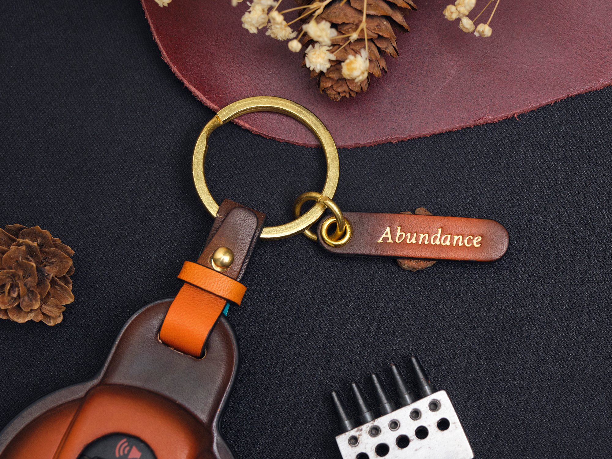 Mini Clubman key fob cover in green with free personalized tag and four hardware options.