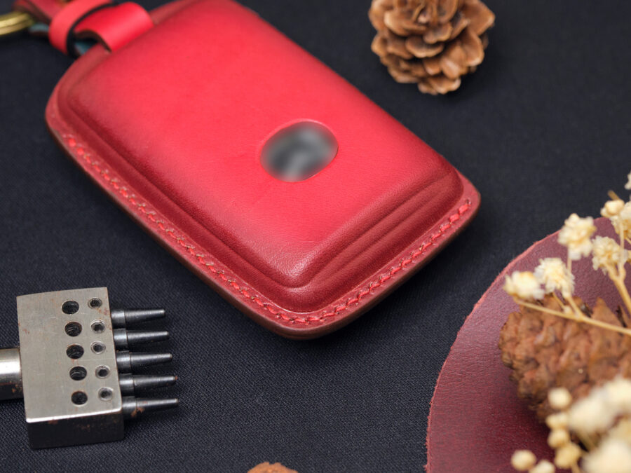 Mazda CX-60 key fob cover with four keychain options and a customizable name tag, available in high-quality leather.