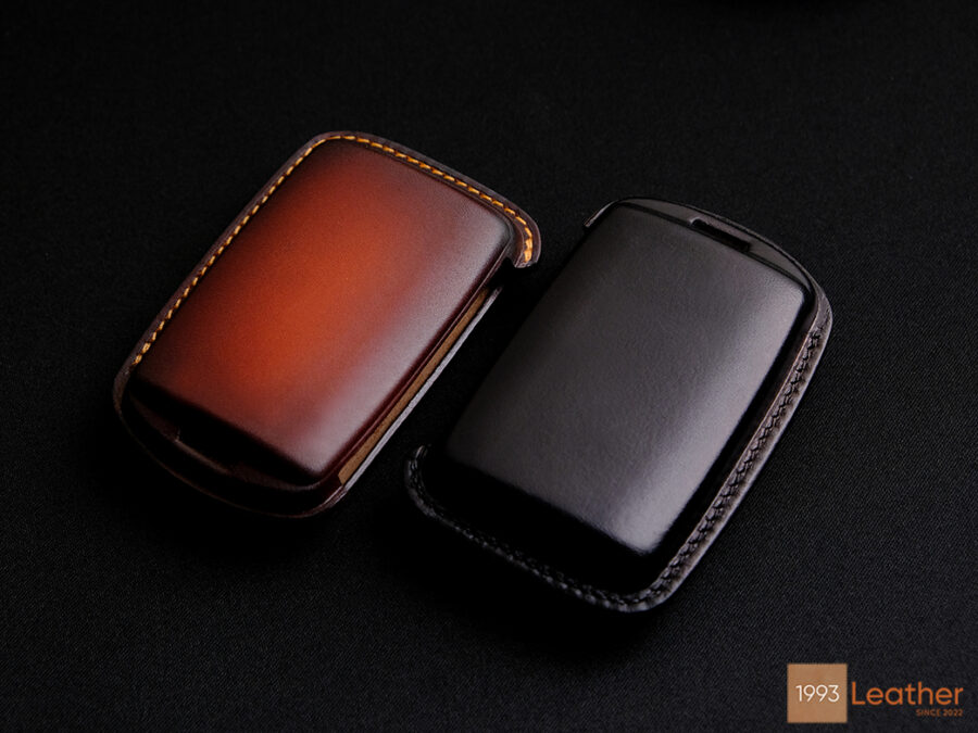 Handmade leather key fob cover for Mazda CX-90, scratch-resistant protection.