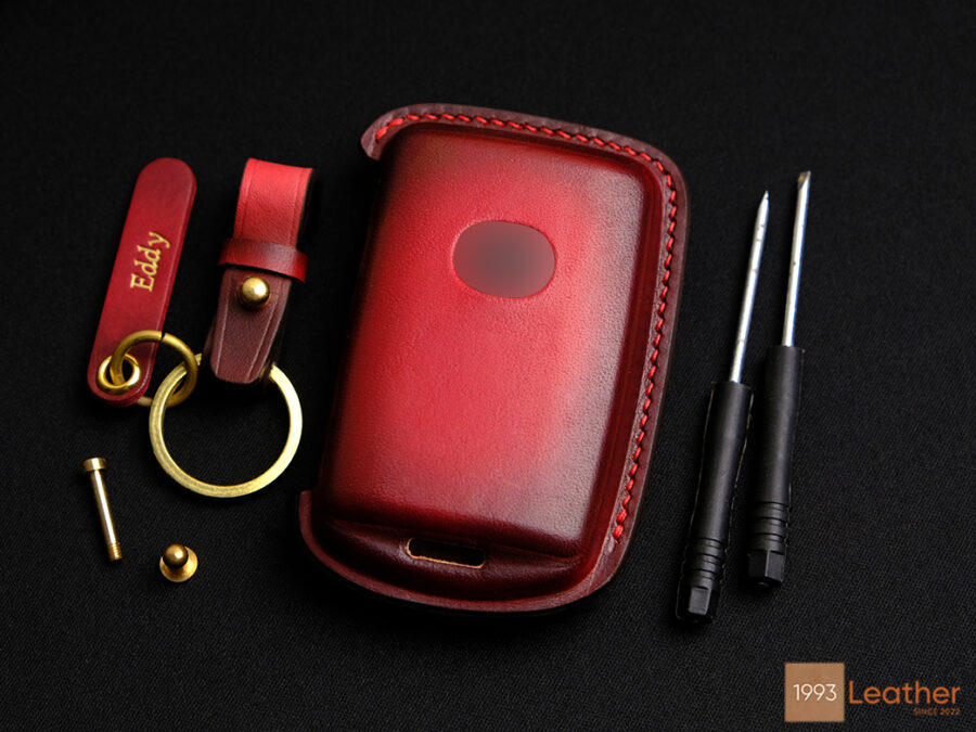 Handmade leather key fob cover for Mazda CX-90, offering sleek and durable protection.