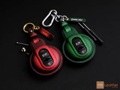 Mini JCW key fob cover in handcrafted leather