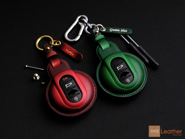 Mini JCW key fob cover in handcrafted leather