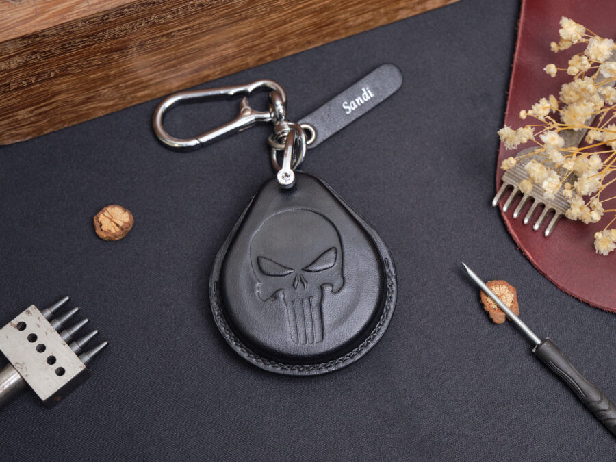 Close-up of Harley-Davidson Street Glide Key Fob Cover showcasing exquisite stitching
