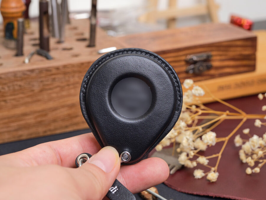 Back side of Harley-Davidson Street Glide Key Fob Cover, showing the leather texture and detailed stitching.