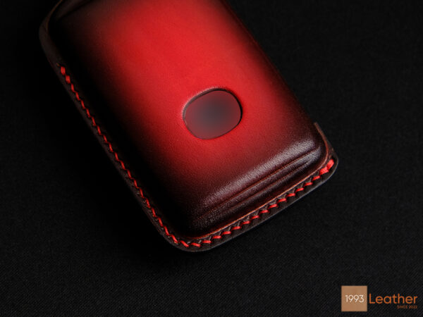 Close-up view of a Mazda 2, 3, 6 key fob cover showing strong stitching and high-quality leather craftsmanship