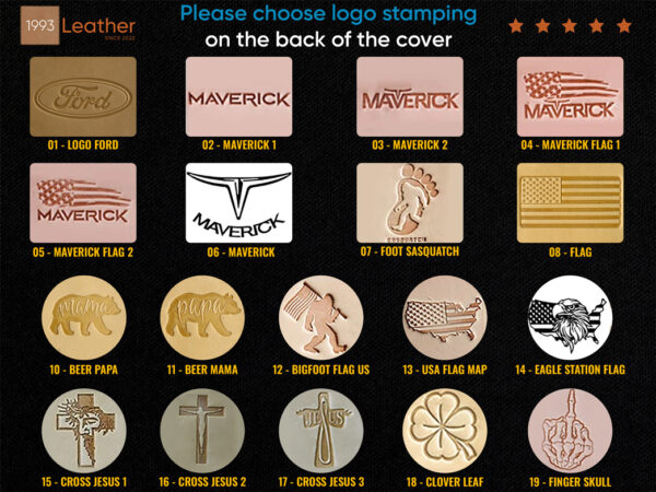 Logo stamping options for Ford Maverick leather key fob cover