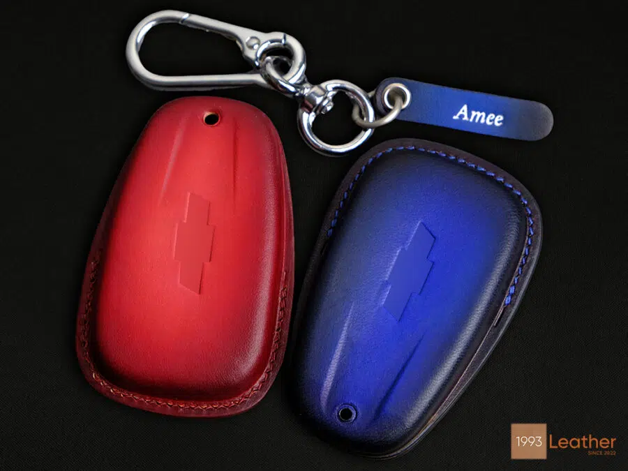 Back view of Chevrolet Traverse key fob cover, with embossed Chevrolet logo and personalized name tag.