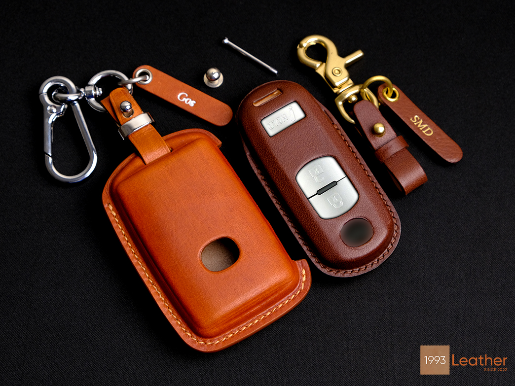 Mazda key fob cover crafted with high-quality Veg-tanned leather for durability and style.