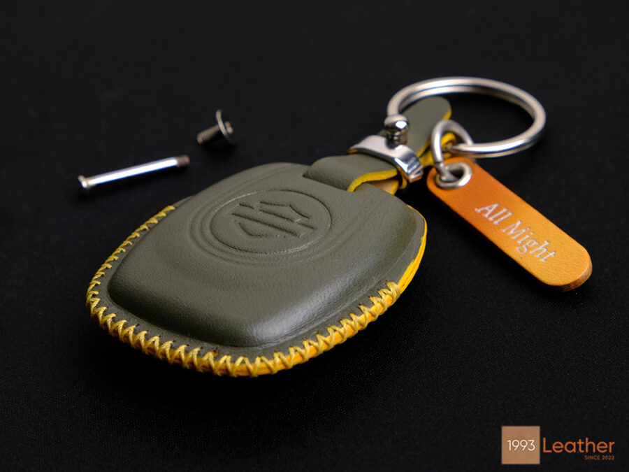 Close-up of Harley-Davidson Road King Key Fob Cover representing fine and intricate stitching