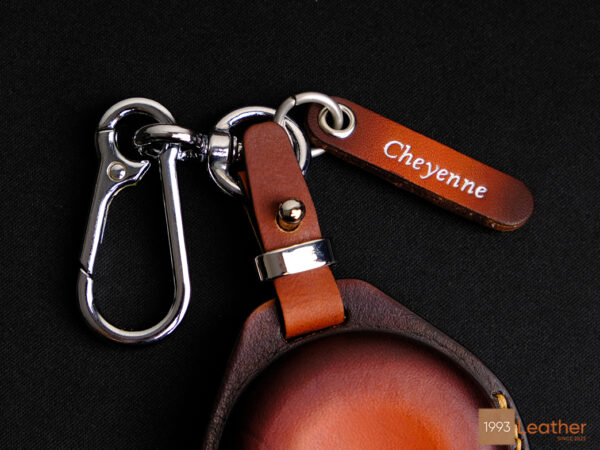 Premium key fob cover for Indian Roadmaster and Roadmaster Elite with a free engraved name tag and four hardware options.