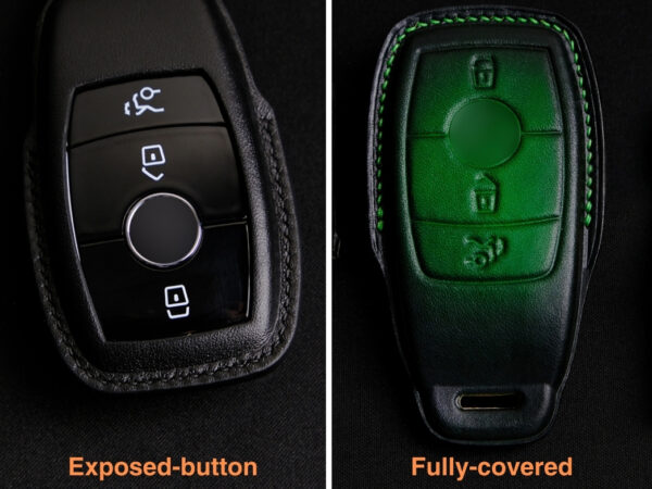 Mercedes GLA-Class key fob cover available in two designs: fully-covered style for maximum protection and exposed-button style for easy access.