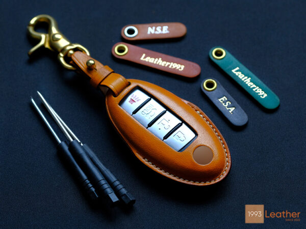 Nissan Sentra key fob cover made of top-quality Veg-tanned leather.