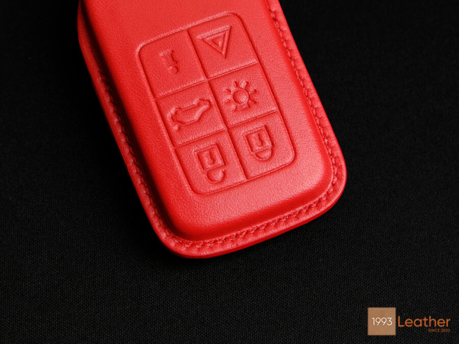 Close-up of Volvo C40 Key Fob Cover showcasing precise stitching