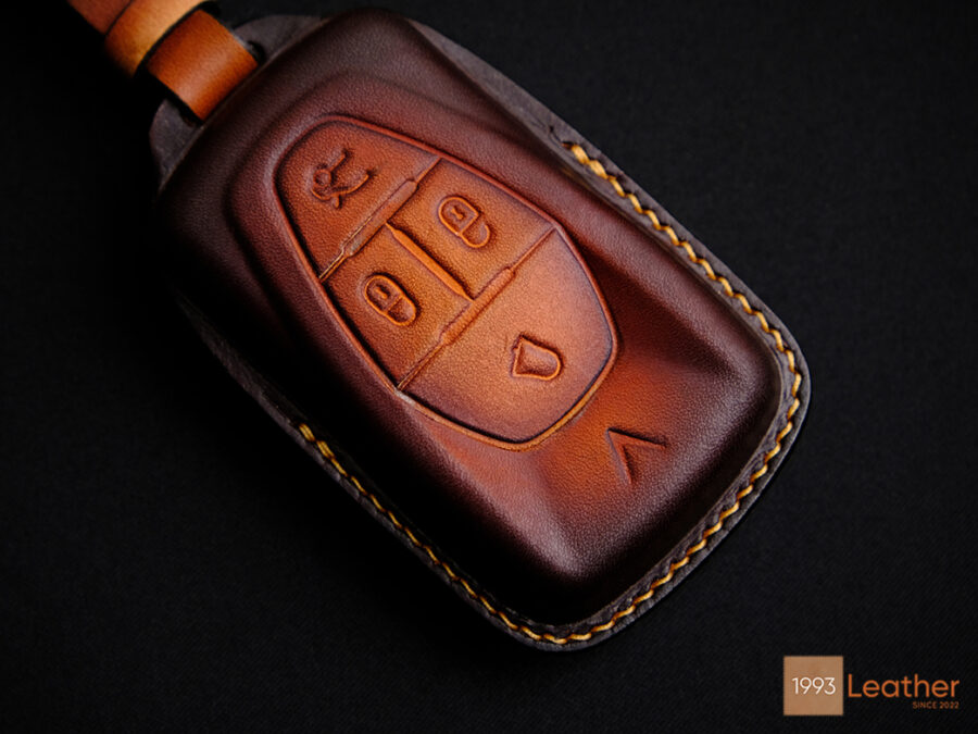 Close-up of VinFast VF 5 Key Fob Cover showcasing fine stitching details.