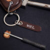 Engraved leather tag labeled WILL attached to metal keyring for Chevrolet Malibu key fob cover set