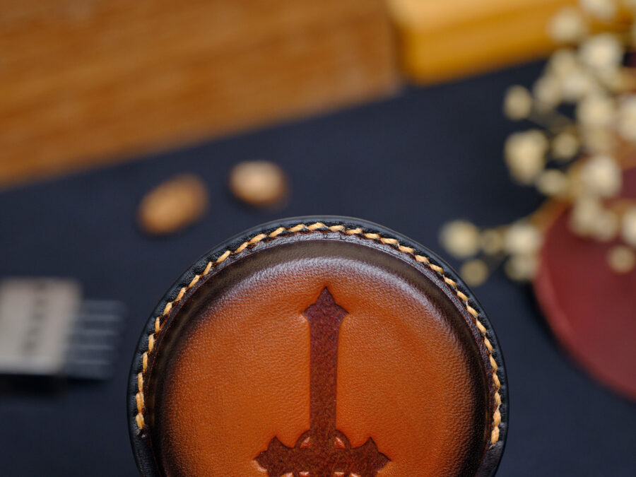 Zoom in Harley Low Rider key fob cover every stitching line to show the detailed craft