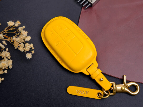 Luxury leather key fob cover for Jeep Compass made of natural Vegtan leather, offering durability and a refined, timeless appeal.