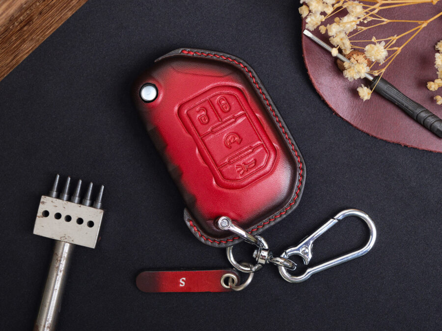 Jeep Wagoneer key fob cover made of top-notch leather with tag engraved and keychain free included