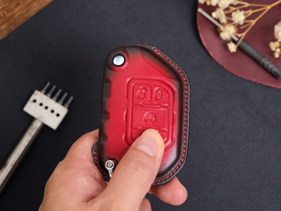 Zoom in detailed stitching line of Jeep Wrangler key fob cover