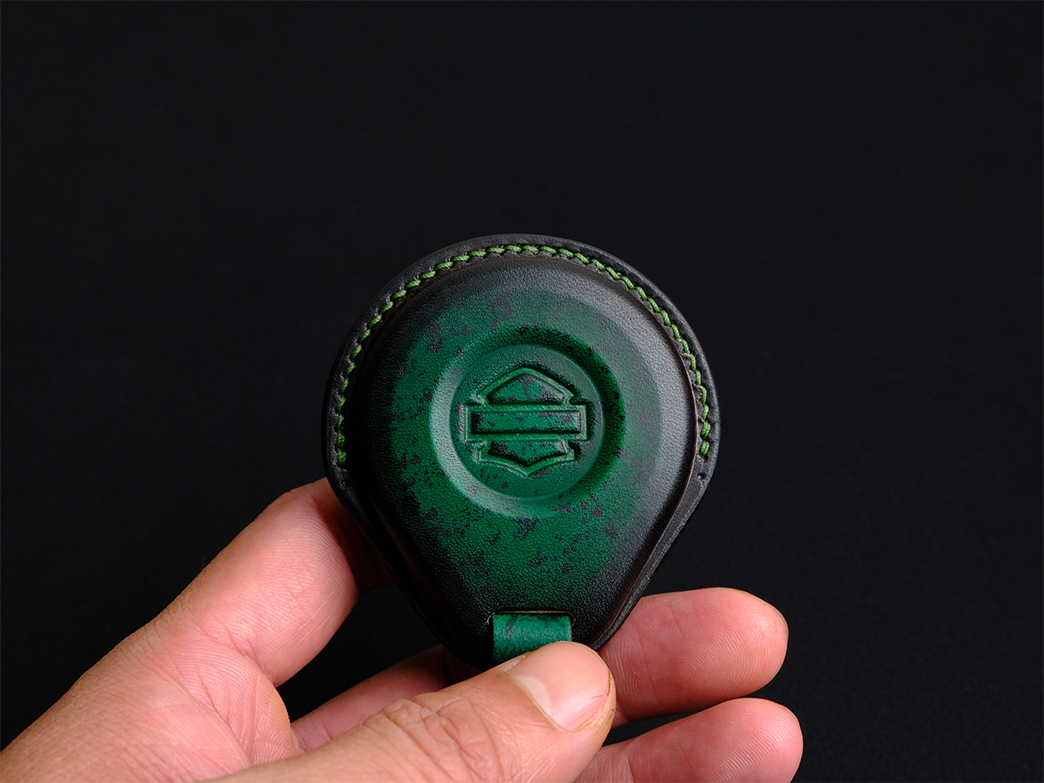 Leather key fob cover for Harley Sportster brings about a comfortable grip