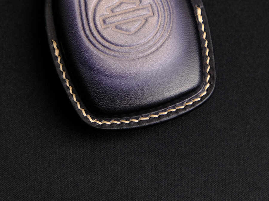 Pan America 1250 Key Fob Cover with completely handmade stitching and logo embossed