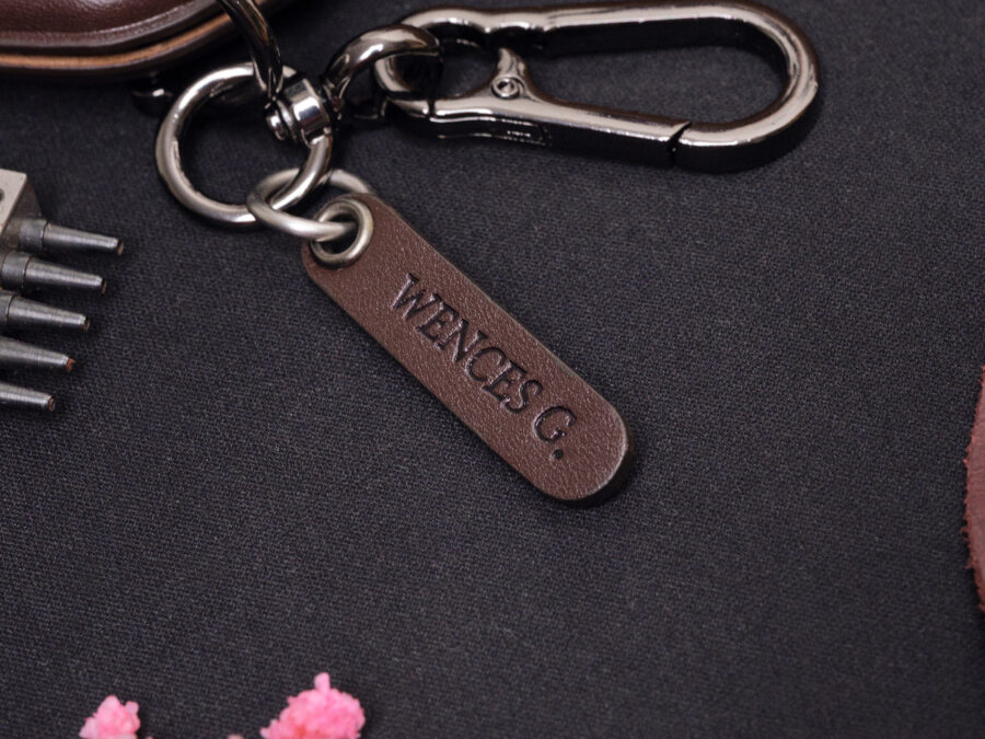 Leather tag engraved for GMC Sierra key fob cover set attached to metal keyring