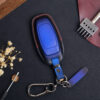 Leather Audi Q-Series key fob cover back view with metal keyring and leather tag